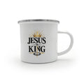 Jesus Is King Christian Camping Mug | Faith-Based Enamel Coffee Mug